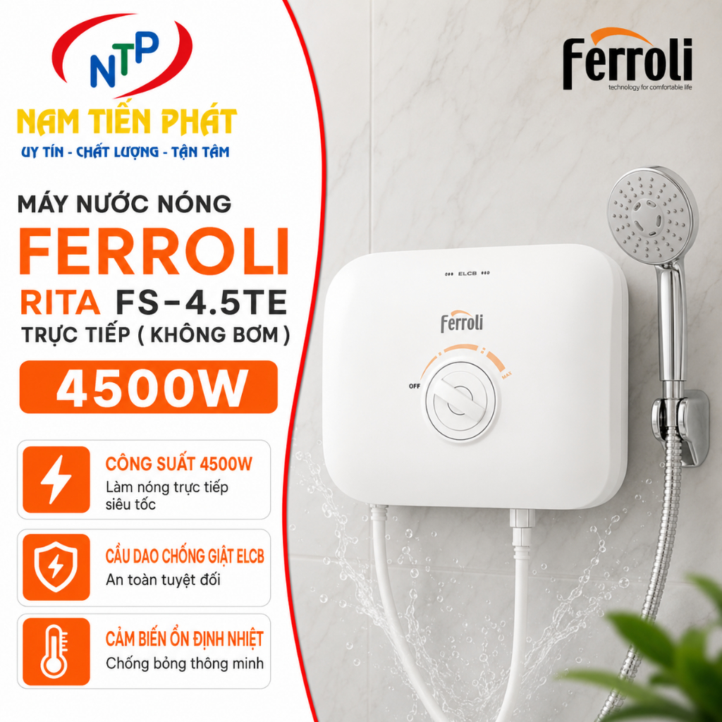 Máy Nước Nóng Trực Tiếp Ferroli RITA FS-4.5TE 4500W