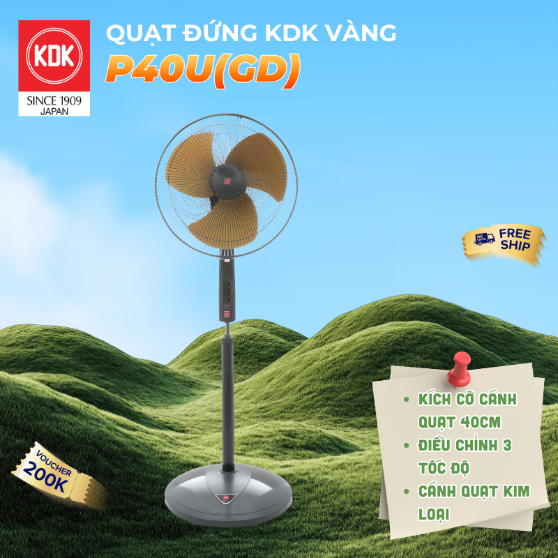 Quạt đứng KDK màu Vàng  P40U(GD) - Bảo hành Chính hãng KDK