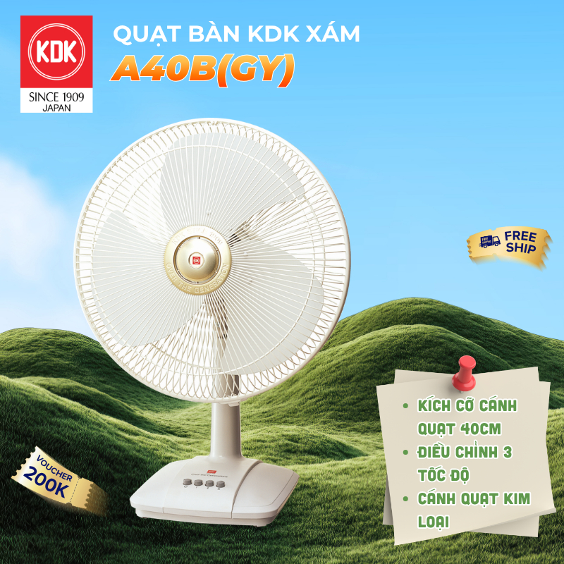Quạt bàn Nhật 3 mức gió (50W) KDK A40B(GY) - Bảo hành chính hãng 24 tháng