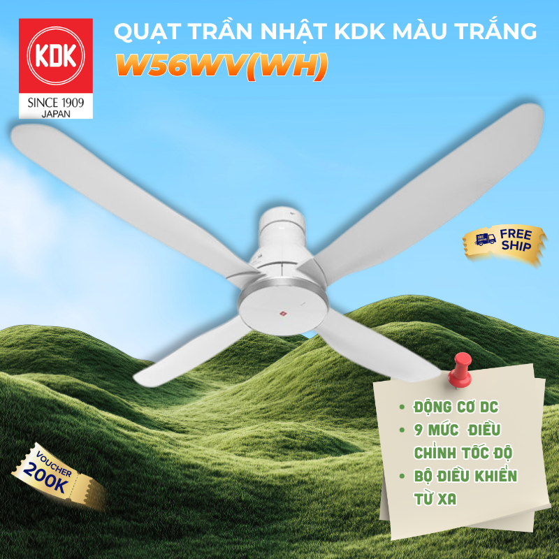 Quạt trần KDK màu Trắng W56WV(WH) - Bảo Hành Chính Hãng KDK