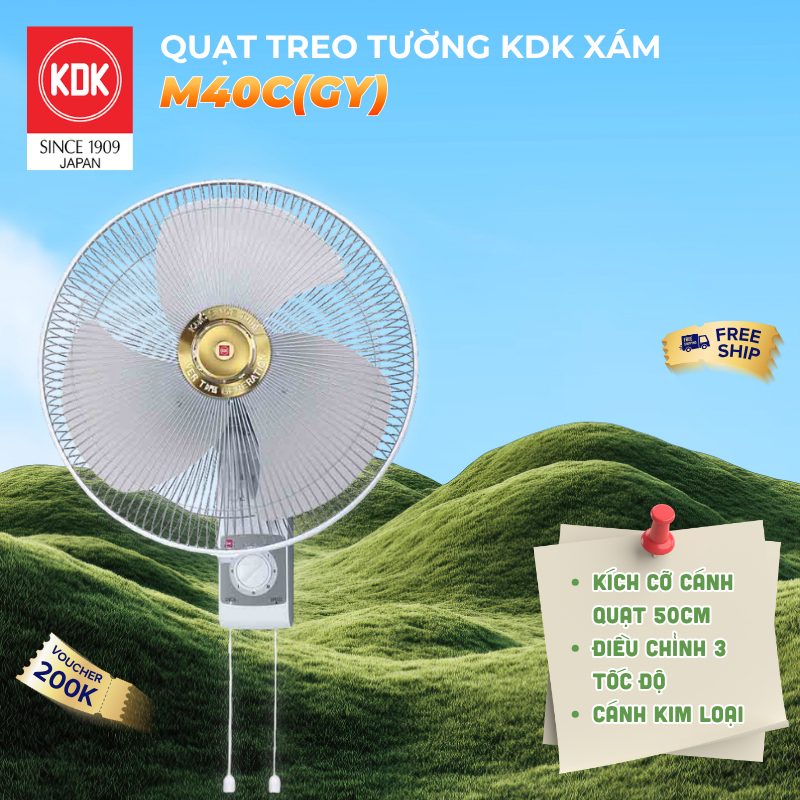 Quạt Nhật treo tường KDK, màu Xám M40C(GY) - Bảo Hành Chính Hãng KDK