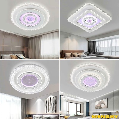 Đèn ốp trần MONSKY BUROM 50cm trang trí nội thất, cửa hàng thời trang đẹp mắt dùng bóng LED 3 màu