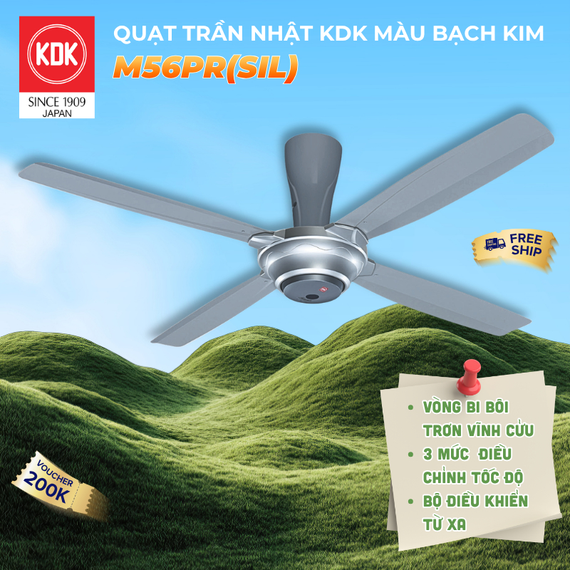 Quạt trần KDK, màu Bạch kim M56PR(SIL) - Bảo Hành Chính Hãng KDK