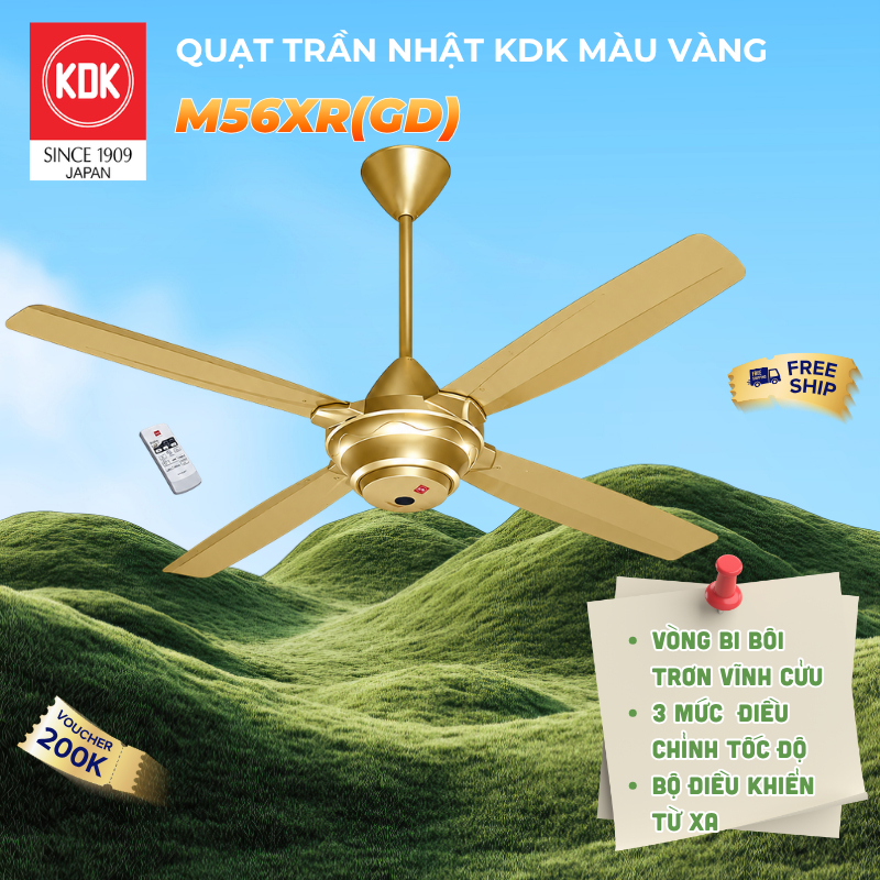 Quạt trần Nhật KDK M56XR(GD) màu Vàng - Bảo Hành Chính Hãng KDK