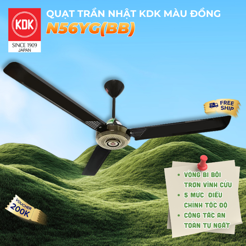 Quạt Trần Nhật KDK, màu Đồng N56YG(BB) - Bảo Hành Chính Hãng KDK