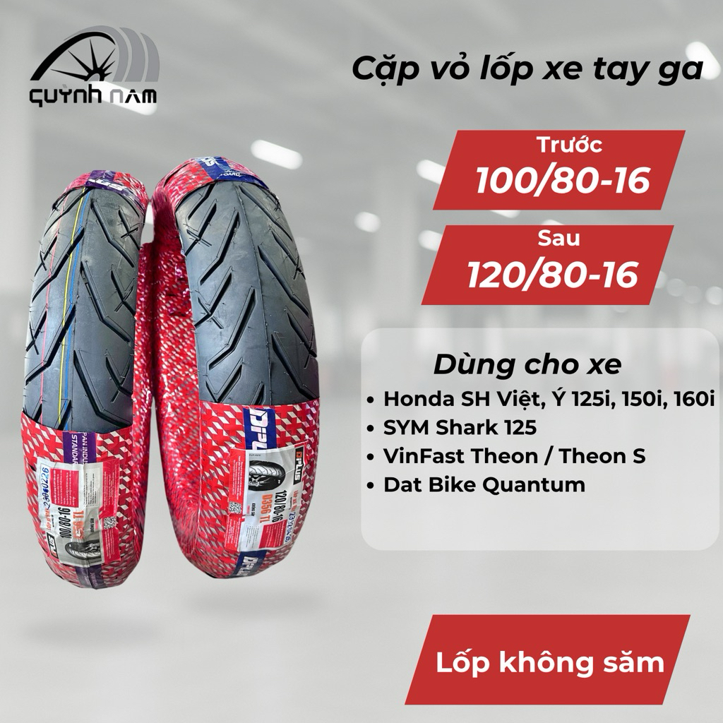 Cặp Vỏ Lốp Xe Tay Ga DPLUS 100/80-16 & 120/80-16 Không Săm Tubeless Cho SH 125i 150i 160i, Shark 125