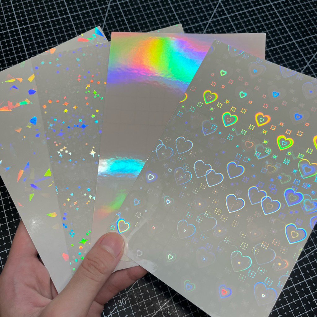 Xấp 4 - 8 tờ [A6 105x148mm] màng cán trang trí toploader màng cán Hologram, Laminate lạnh