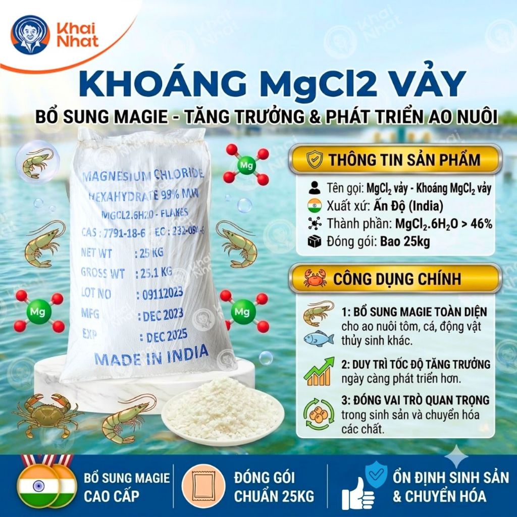 Khoáng MgCl2 vảy - Magnesium Chloride - Magnesium Chloride Hexahydrate bổ sung Mg giúp tôm cua mau c