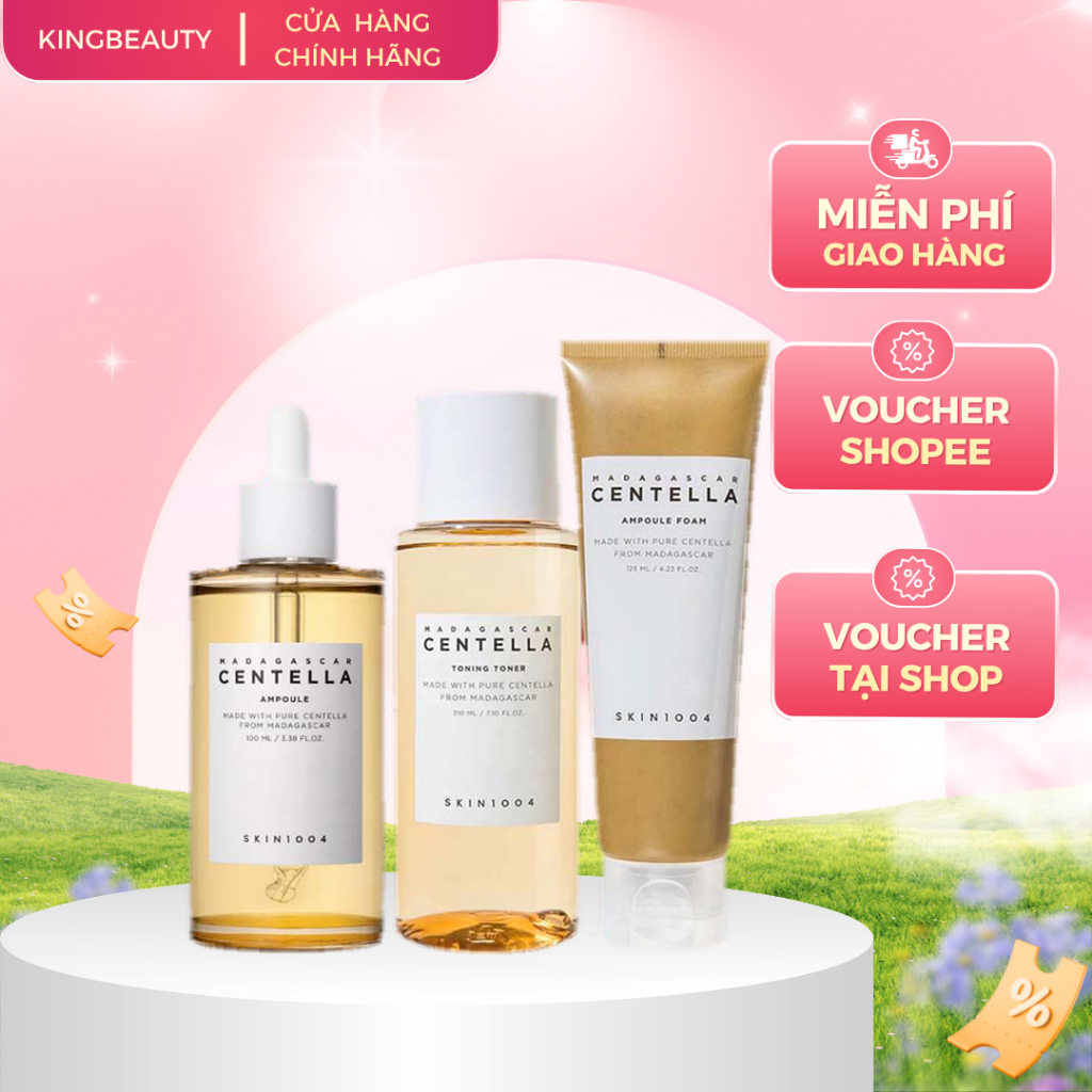 Bộ 3 Sản Phẩm Giảm Mụn Phục Hồi Da Chiết Xuất Rau Má Skin1004 Madagascar Centella(SRM 125ml+Toner 21