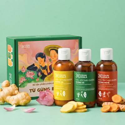 Bộ Chăm Da Sáng - Dưỡng Tóc Khỏe Từ Gừng Bản Địa 120g Cỏ Cây Hoa Lá
