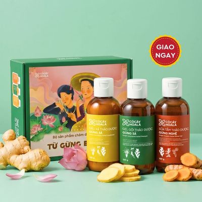 [HỎA TỐC] SET QUÀ 20.10 Gội Xả Gừng Sả Và Sữa Tắm Gừng Nghệ Cỏ Cây Hoa Lá 120g (KÈM HỘP QUÀ)