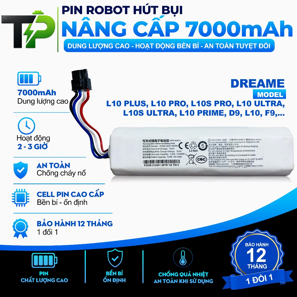 PIN ROBOT HÚT BỤI NÂNG CẤP THAY THẾ DREAME L10 PLUS/ L10 PRO /L10S PRO/ L10 ULTRA /L10S ULTRA /L10 P