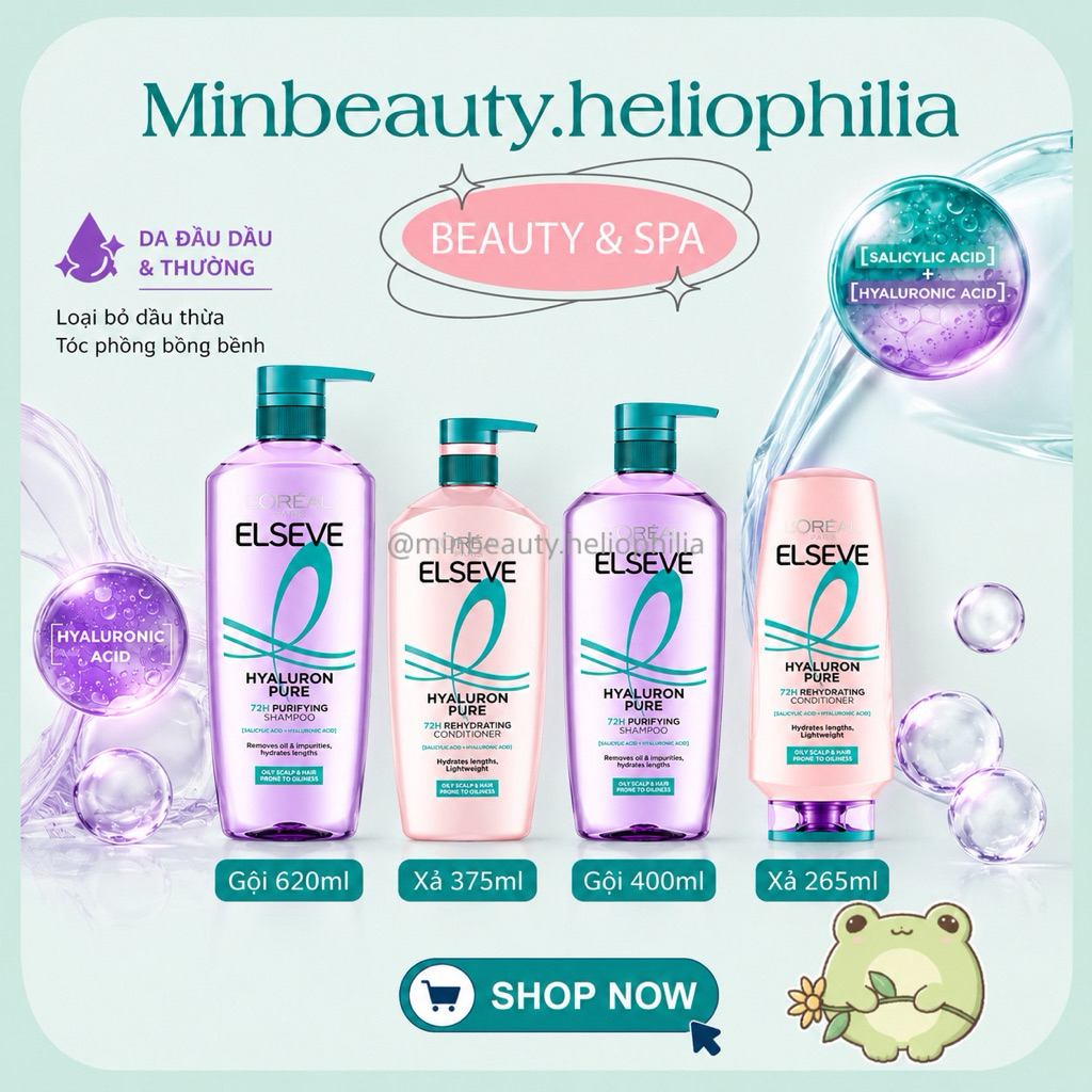 Dầu Gội & Dầu Xả Loreal Elseve Hyaluron Pure 72H Purifying Shampoo