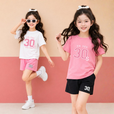 Bộ đồ bé gái thun cotton in 30S - Set đồ cho bé gái cân nặng từ 15-40kg (áo phông + quần đùi) - Loza Kids SB690