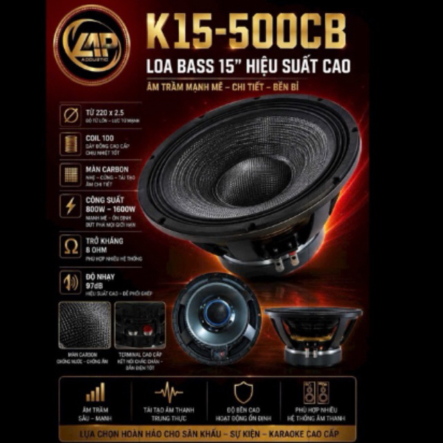 Loa bass 40, mẫu RCF từ 220 coil 100, màng cacbon chống nước (1 cái)