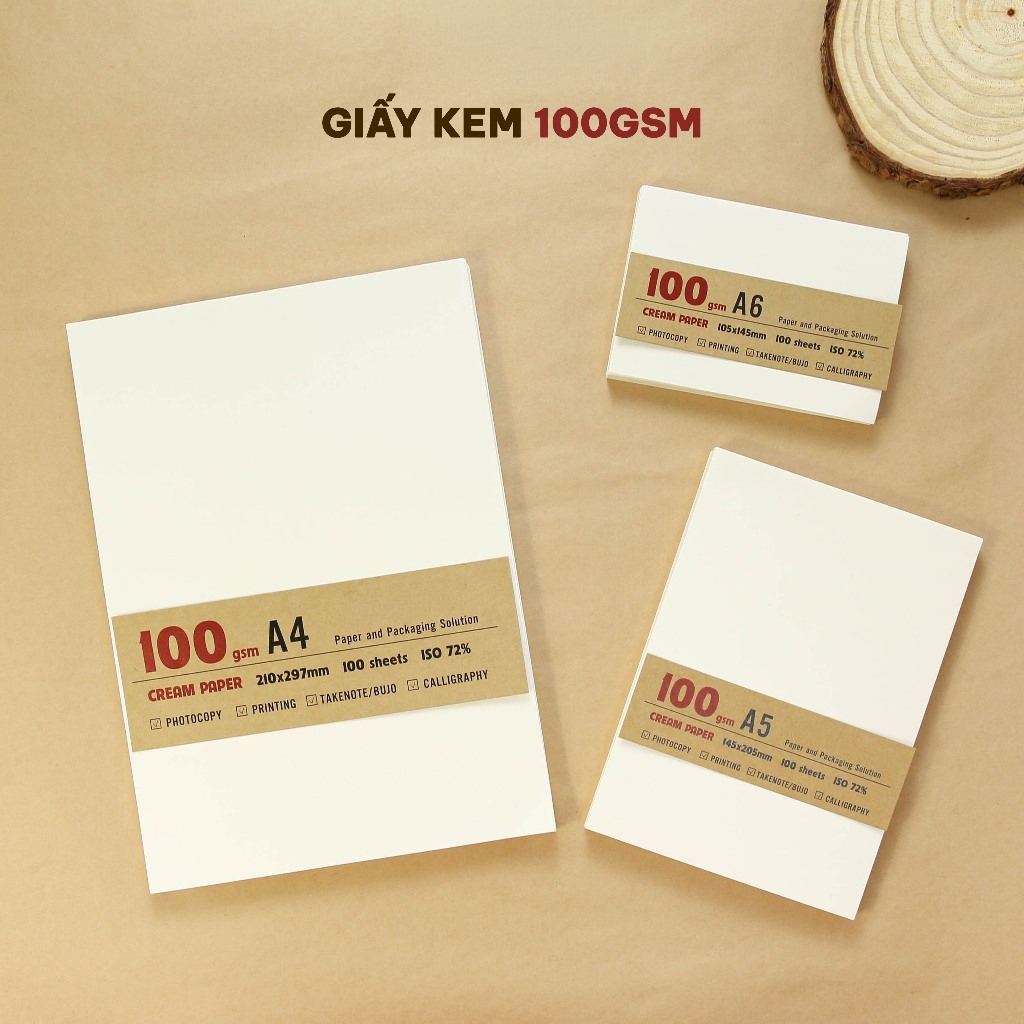 Giấy Ford Kem 100gsm - A4, B5, A5, A6 cắt sẵn - Dùng làm sổ tay, in ấn, phác thảo, ghi chú - 100 -50