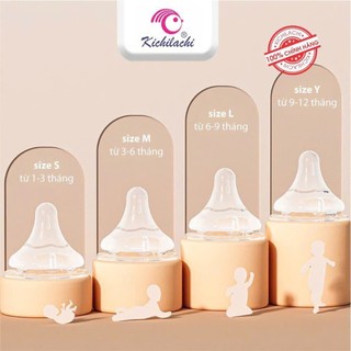 🍼1>>5 Núm ty, núm vú silicon siêu mềm Kichilachi (Size S, M, L, Y) ( Cổ rộng ) 2 MẪU MỚI và MẪU CŨ
