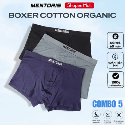 COMBO 5 Quần Sịp Đùi Nam MENTORIS Vải Cotton Siêu Thoáng Khí, Co Giãn 4 Chiều, Thấm Hút Mồ Hôi CB5MBX01