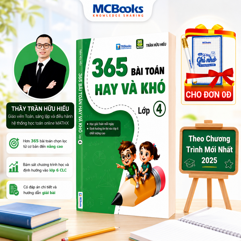 Sách - 365 Bài Toán Hay Và Khó Lớp 4 Của Thầy Trần Hữu Hiếu - TKbooks