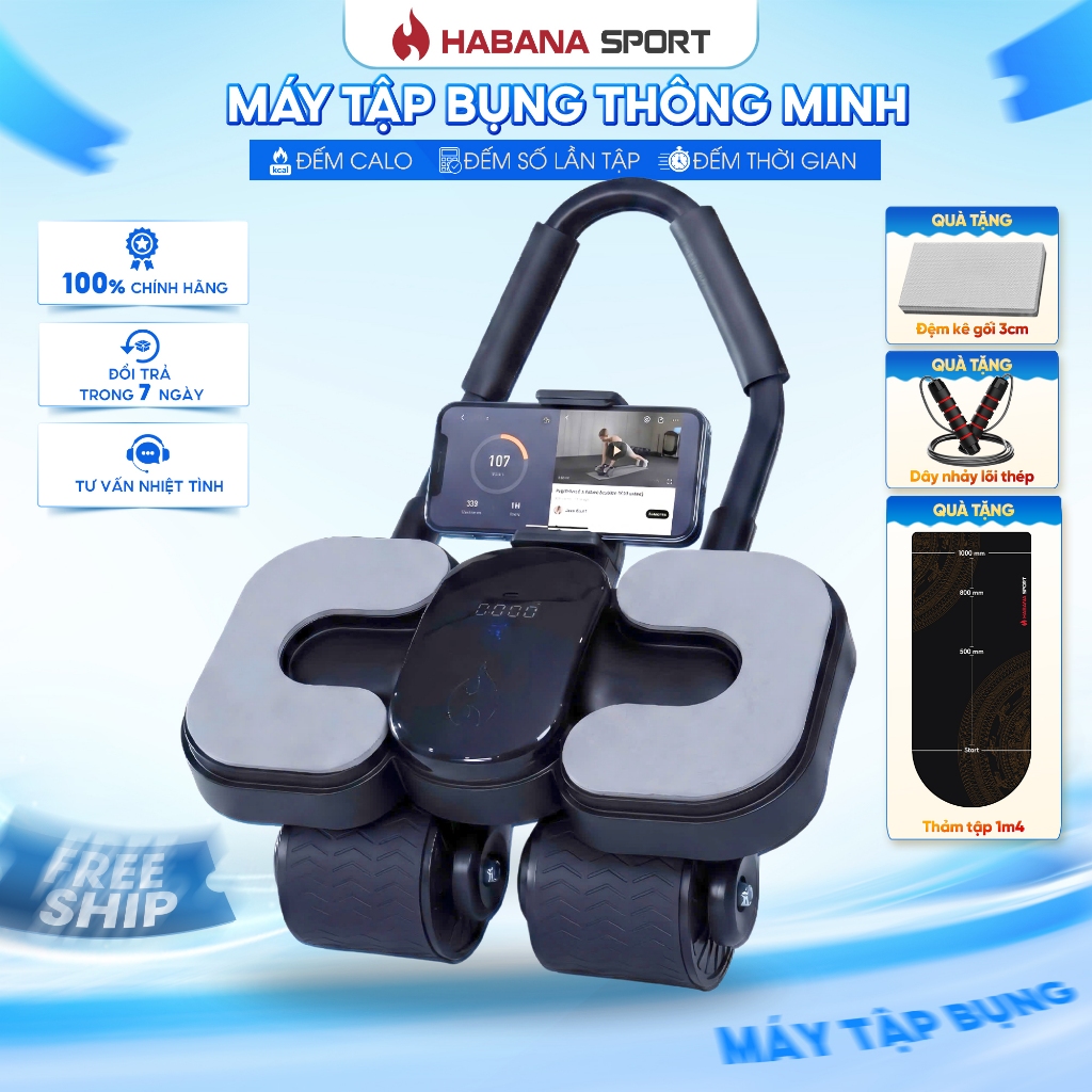 Máy tập bụng HABANA SPORT 4 bánh trợ lực 2026: Bán chạy (15k+), bảo hành 2 năm.