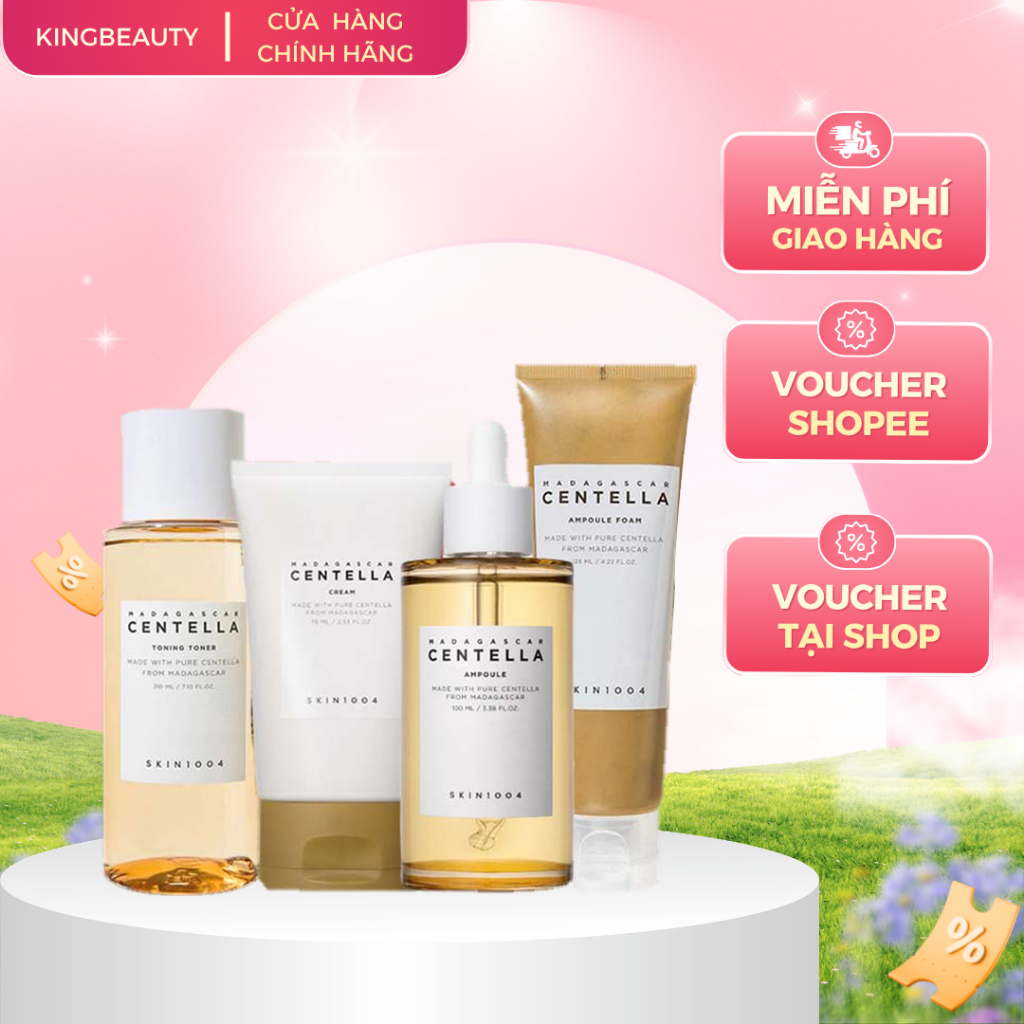 Bộ 4 Sản Phẩm Giảm Mụn, Phục Hồi Da Skin1004 Madagascar Centella(SRM 125ml+Toner 210ml+tinh chất 100