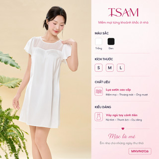 TSAM Váy ngủ nữ MNVN0136 lụa satin cao cấp tay cánh tiên mềm mượt thoáng mát thanh lịch dịu dàng