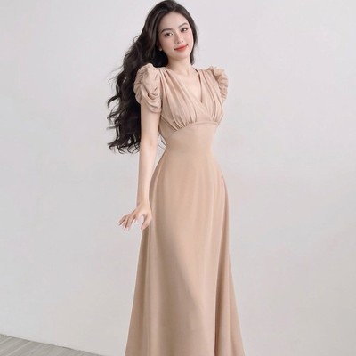 Đầm thiết kế voan cổ tim phối tay nhún thời trang thanh lịch Callene (L3004)