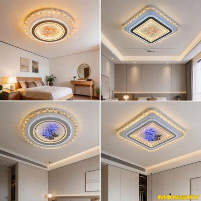 Đèn ốp trần MONSKY BUROM 50cm hoa trang trí cao cấp hiện đại kèm điều khiển từ xa Remote 3 màu sáng