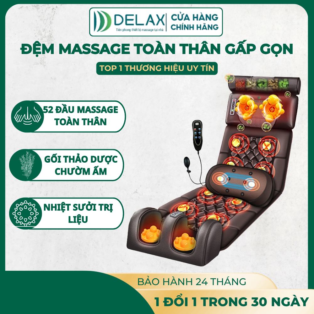 Đệm Massage DELAX TMS01 – Massage Toàn Thân, Rung Sóng + Chườm Nóng,Thư Giãn Cổ Vai Gáy, Lưng & Chân