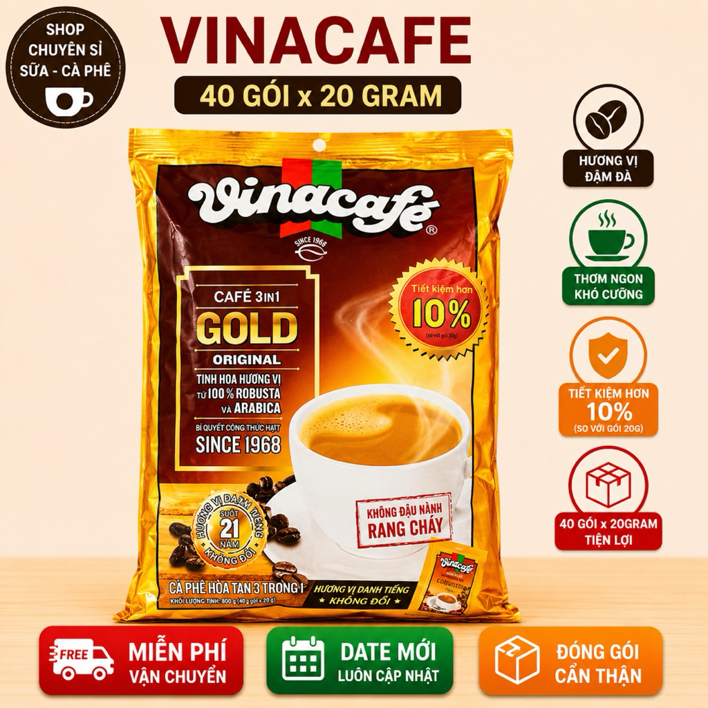 Cà Phê Vinacafe 40 gói Thơm Ngon Rẻ (40 gói x 20gam) DATE LUÔN MỚI