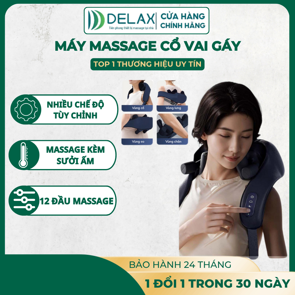 Máy Massage Cổ Vai Gáy DELAX MMC01 – 10 Đầu Massage, Chườm Nóng Trị Liệu, Thư Giãn Hiệu Quả