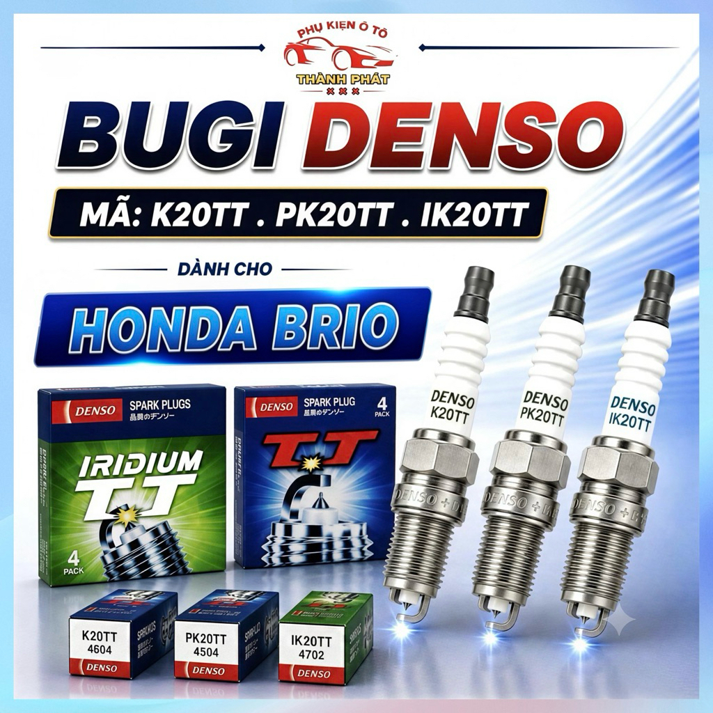 Bộ 4 Bugi Denso Chính Hãng Mã K20TT PK20TT IK20TT Hiệu Năng Cao Cho Xe Honda Brio Đánh Lửa Mạnh