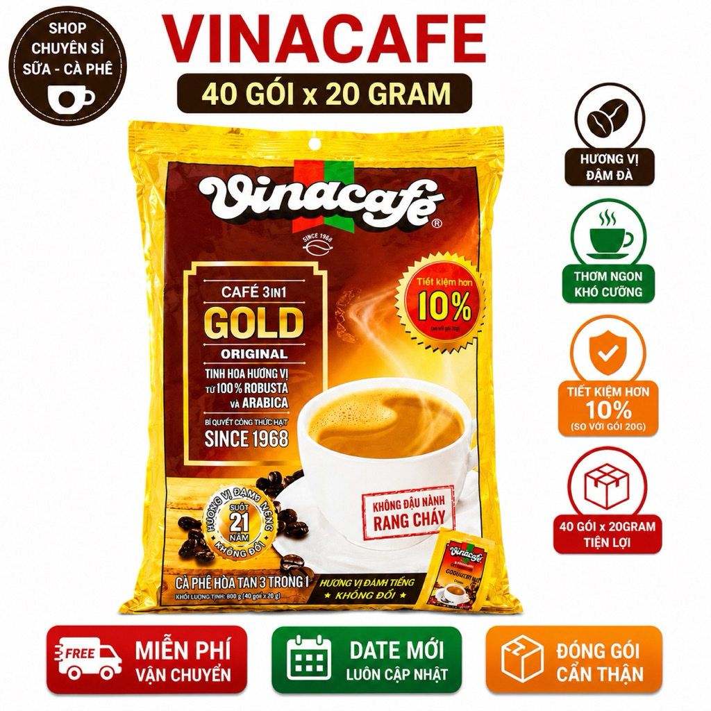 Vinacafe 40 gói Thơm Ngon Bổ  Rẻ (40gói x 20g) DATE MỚI