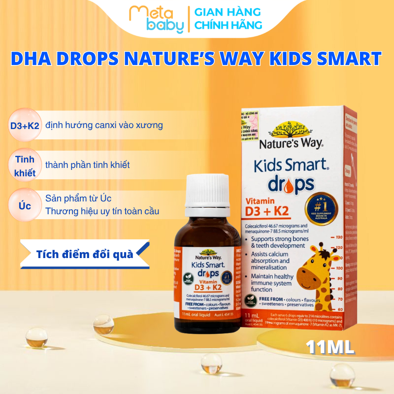 Vitamin D3K2, DHA Nature's Way Kids Smart, Giúp Bổ sung D3K2, DHA , Hỗ Trợ Xương Răng Chắc Khoẻ Cho 