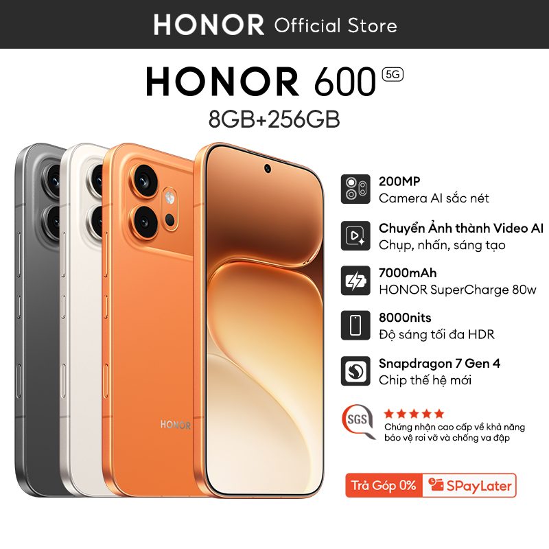 [ƯU ĐÃI MỞ BÁN] Điện Thoại HONOR 600 5G 8/12GB + 256GB | Chip Snapdragon 7 Gen 4 | AI Camera 200MP | BH 24 Tháng | BigBuy360 - bigbuy360.vn