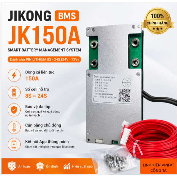 Mạch BMS JK 150A quản lý pin thông minh, cân bằng chủ động 0,6A chưa bao gồm nút nhấn.