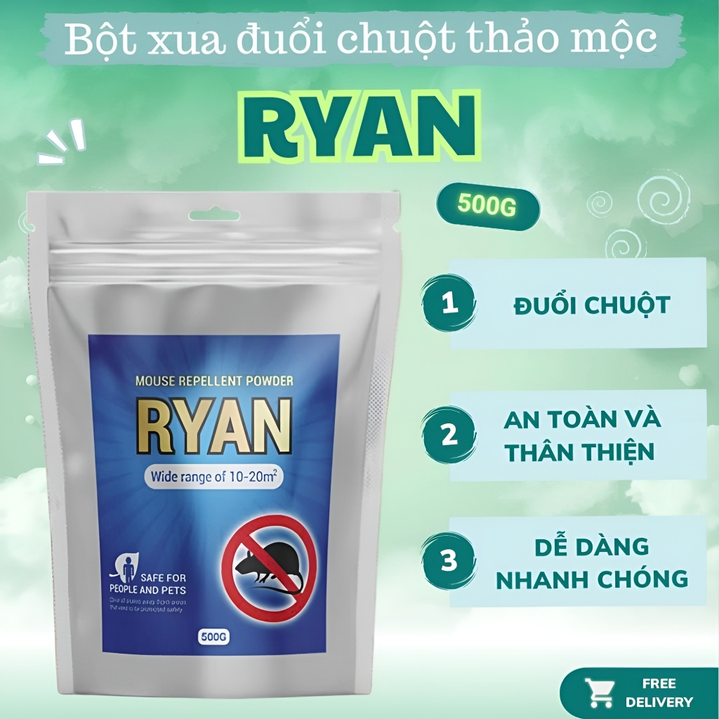 Bột Đuổi Chuột Ngoài Trời RYAN 500G – Phù Hợp Sử Dụng Cho Nhà Cửa, Vườn, Trang Trại, Nhà Kho