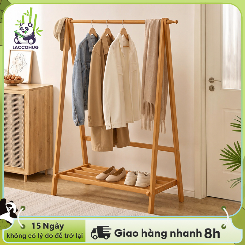 LACCOHUG Giá Treo Quần Áo Kệ Treo Quần Áo Gỗ 1-2 Tầng Cố Định Dung Tích Lớn Cho Phòng Ngủ