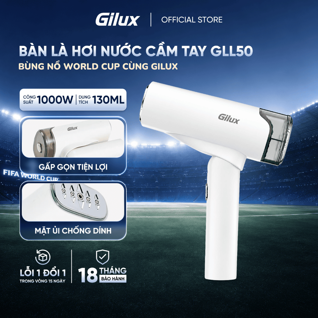Bàn Ủi Hơi Nước Cầm Tay Gilux GLL50 - Công Suất 1000W, Gấp Gọn, Ủi Phẳng Mọi Loại Vải - Bảo Hành 12 