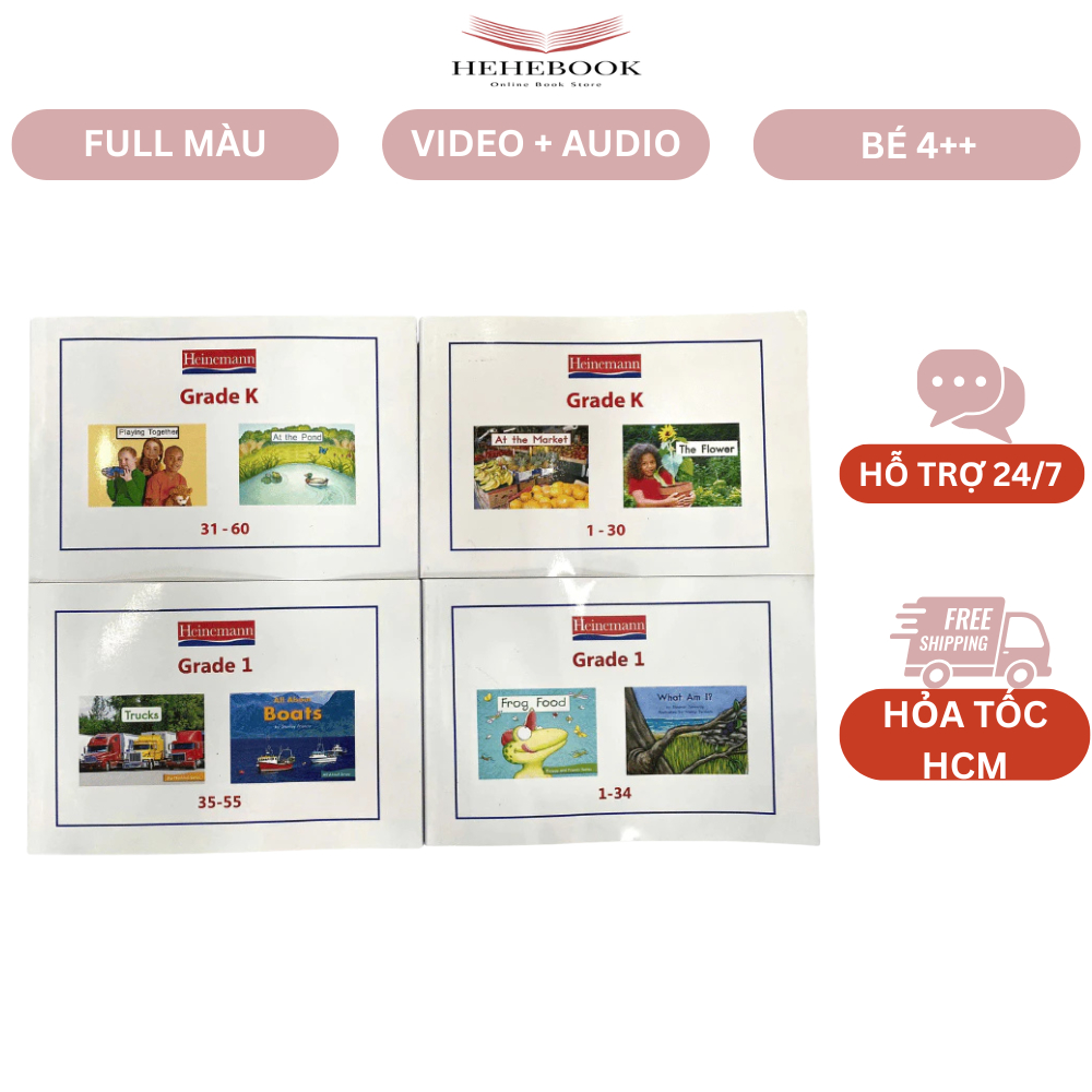 Sách - HEINEMANN GRADE 1 và grade k tron bộ 4 cuốn in màu đẹp tặng audio + video