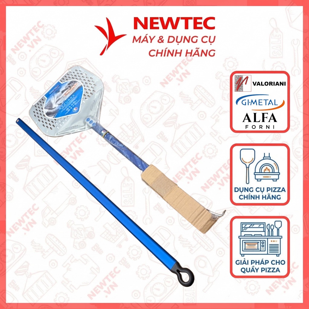 Xẻng xúc pizza Gi.Metal Azzura loại dài – mặt xẻng vuông 33x33 cm – tổng chiều dài 185 cm