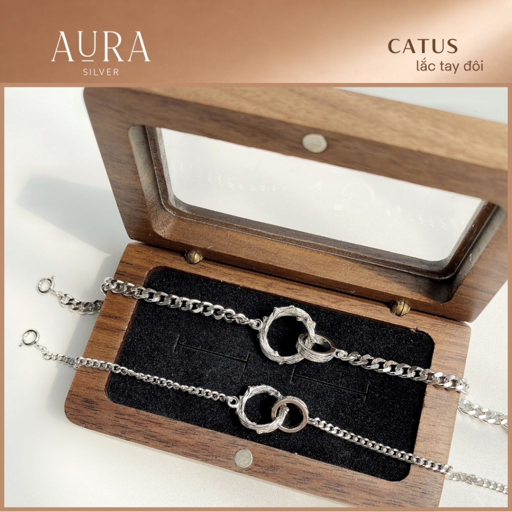 Vòng tay đôi nam nữ vòng tay Catus bạc 925 xi kim lắc tay cặp tình yêu-Aura Silver-LĐ03