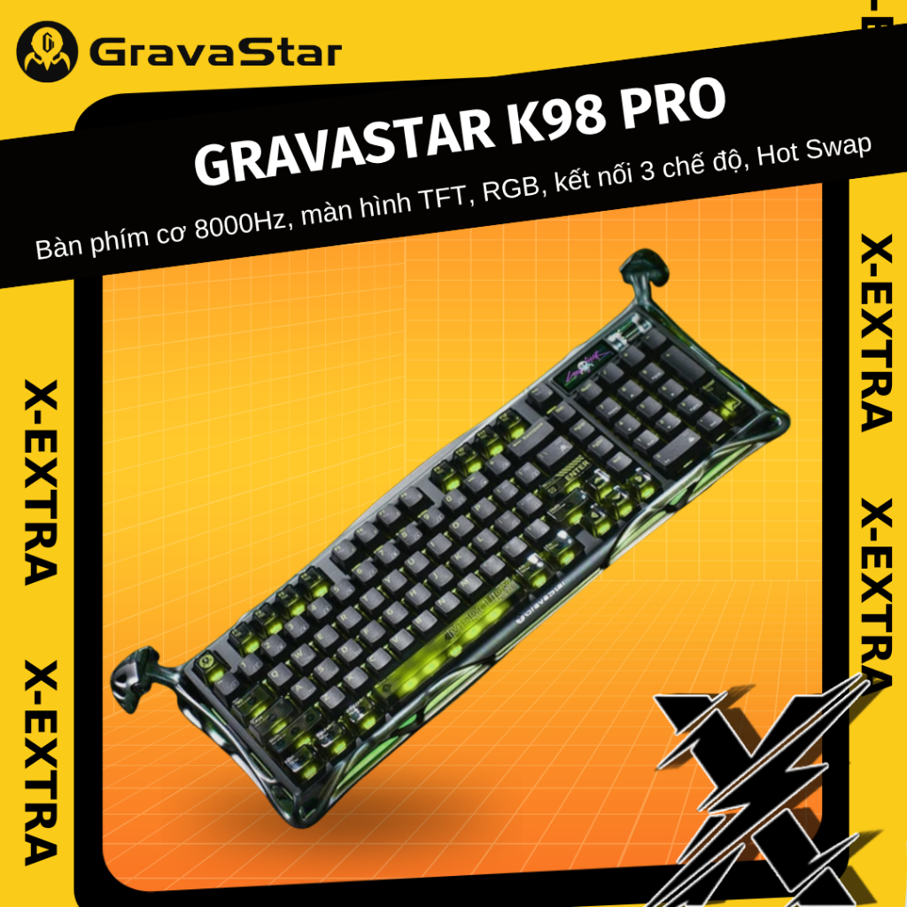 Bàn Phím Cơ Gaming GravaStar K98 Pro | 98% Layout, 8000Hz, RGB, Kết Nối 3 Chế Độ Màn Hình Màu TFT, H