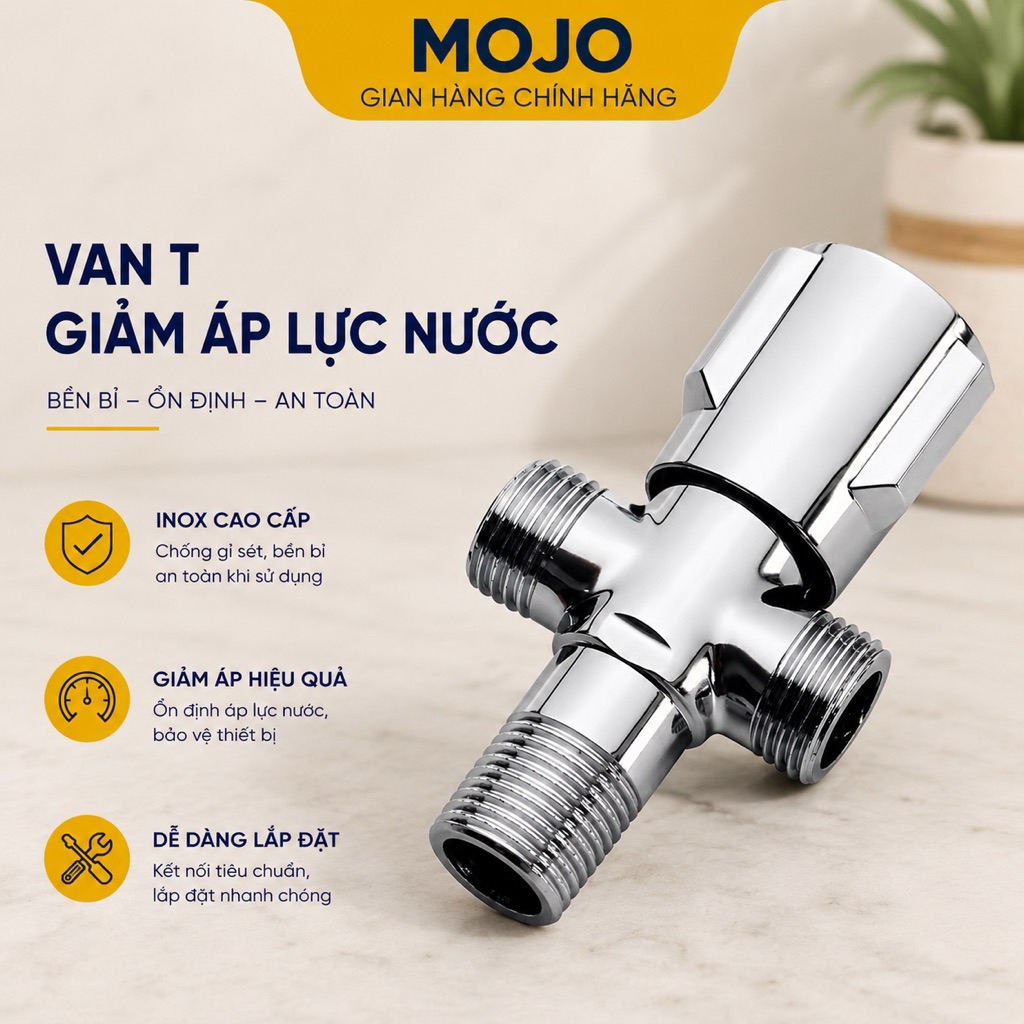 Van Giảm Áp Van T Chia Nước Bồn Cầu Đồng Mạ Crom Cao Cấp Van Có Khóa Chia 2 Nhánh MOJO
