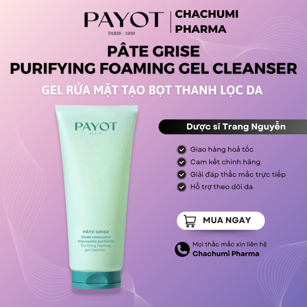Sữa rửa mặt tạo bọt PAYOT Pâte Grise Purifying Foaming Gel Cleanser làm sạch kiểm soát dầu 200ml