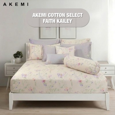 Bộ Ga Gối 5 Món AKEMI Faith 1250TC Cotton Sateen Cao Cấp,Mịn Mát, Ga Chun Bọc Nệm (Queen/King)
