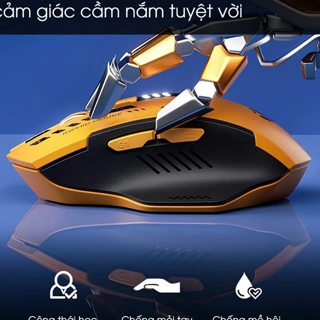 Chuột không dây bluetooth INPHIC A9 gaming máy tính 6 nút silent tắt âm led hiển thị pin gundam công