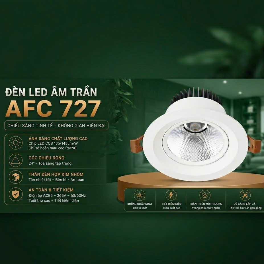 ĐÈN LED ÂM TRẦN CHỈNH HƯỚNG THÂN NHÔM CAO CẤP CHÍNH HÃNG ANFACO AFC727 7W - 12W - 15W - 18W