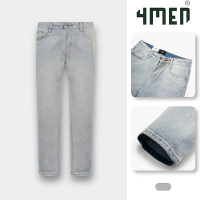 Quần Jean 4MEN Phối Dây Sọc 2 Bên Sườn Form Straight QJ129 Phong Cách Trẻ Trung, Năng Động