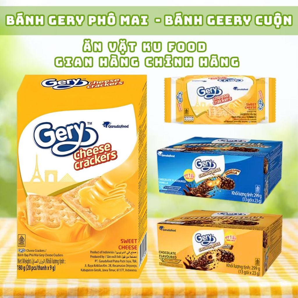 [COMBO 2 HỘP] Bánh Quy Phô Mai Gery Cheese Crackers và Bánh Cuộn Gery Crunch Roll Phủ Socola - Bánh 